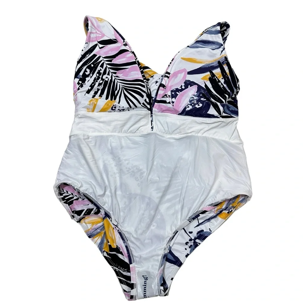 SwimRX One Piece Swimsuit Size 2X Tropical Print Plunge Beach Vacation Resort